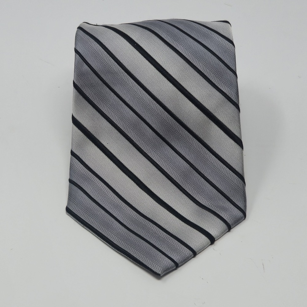 Collections by Tango Mens Silk Tie Grey Black Diagonal Stripe Hand Made